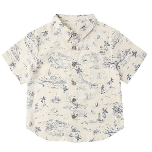 Rylee&Cru Collared Short Sleeve Shirt - Ocean Toile