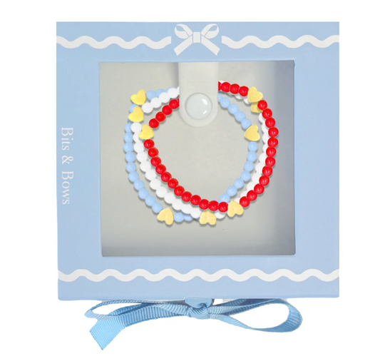 Bits & Bows Red, White & Blue Hearts Bracelet Gift Set