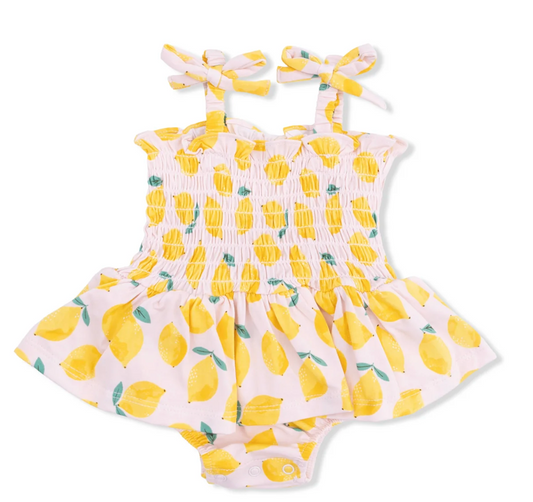 Angel Dear Sunny Lemons Smocked Bubble with Skirt