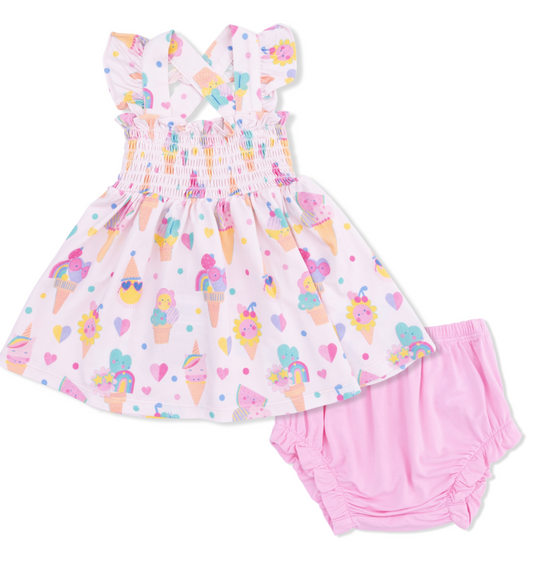 Angel Dear Ice Cream Fun Crew Smocked Top with Bloomer