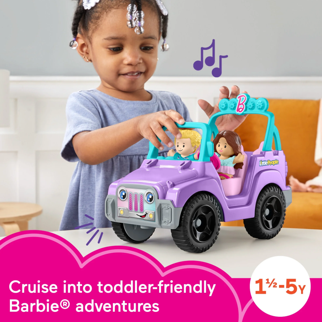 Fisher-Price Little People Barbie Beach Cruiser Toy Car with Music & 2 Figures for Toddlers