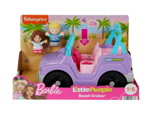 Fisher-Price Little People Barbie Beach Cruiser Toy Car with Music & 2 Figures for Toddlers