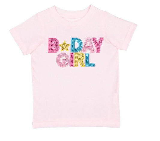Sweet Wink Birthday Girl Rhinestone Patch Short Sleeve T-Shirt
