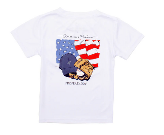 Properly Tied Boys Performance Tee SS America's Pasttime White
