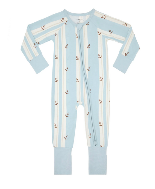 In My Jammers Anchored Stripe Zipper Romper