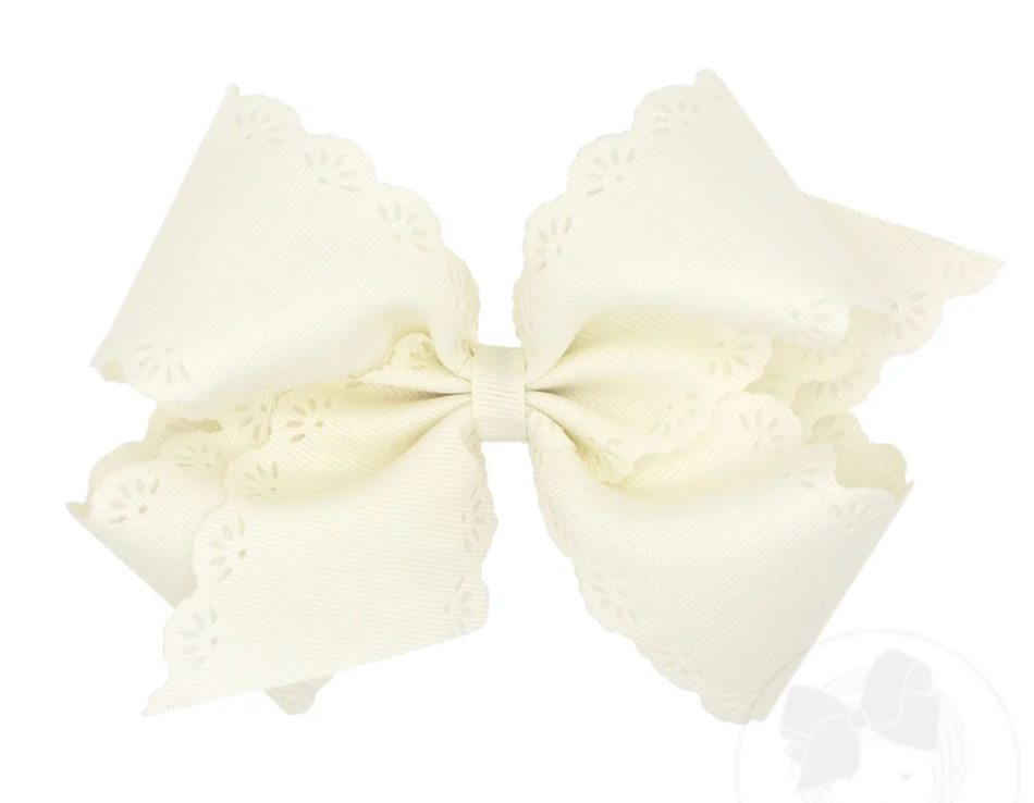 Wee one's Small King Grosgrain Bow with Eyelet Flower Embossed Edges