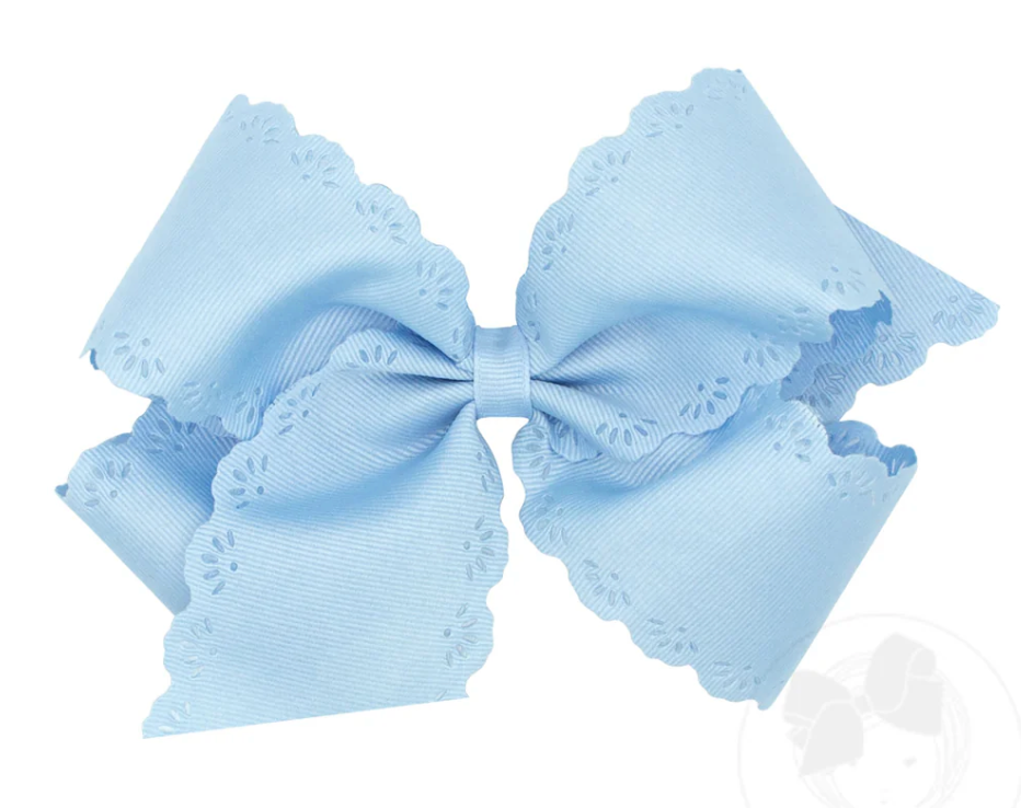 Wee one's Small King Grosgrain Bow with Eyelet Flower Embossed Edges