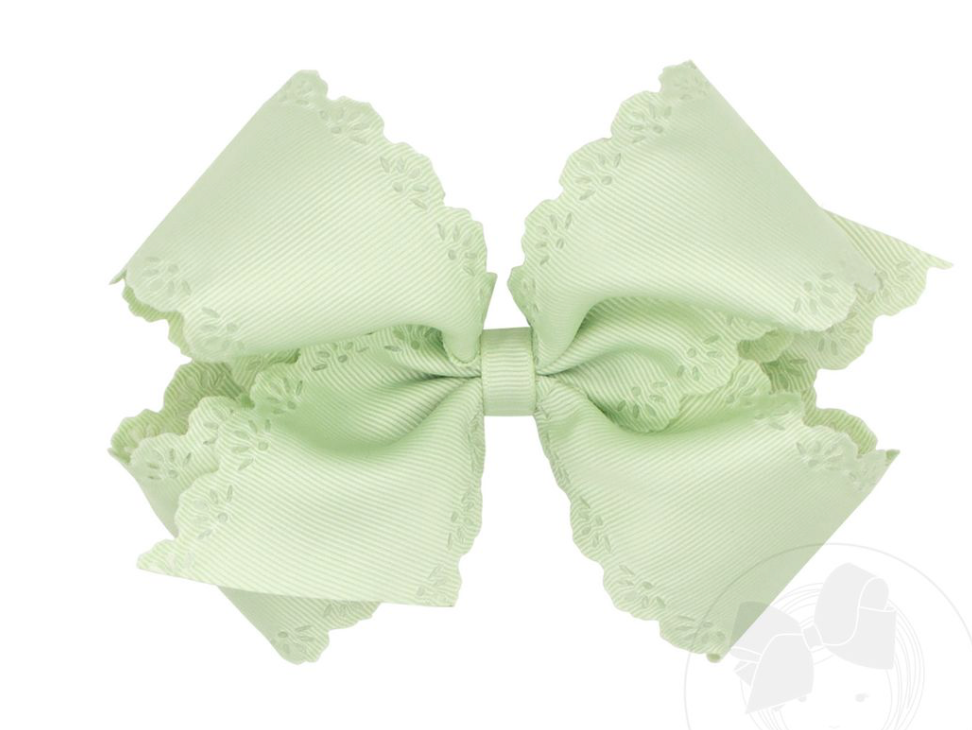 Wee one's Small King Grosgrain Bow with Eyelet Flower Embossed Edges