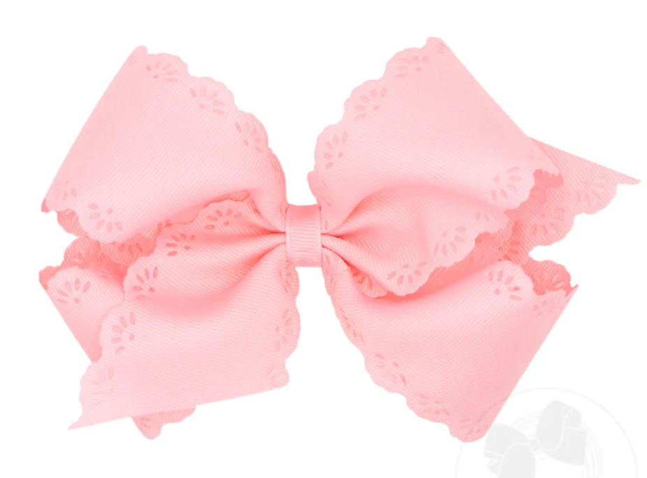 Wee one's Small King Grosgrain Bow with Eyelet Flower Embossed Edges