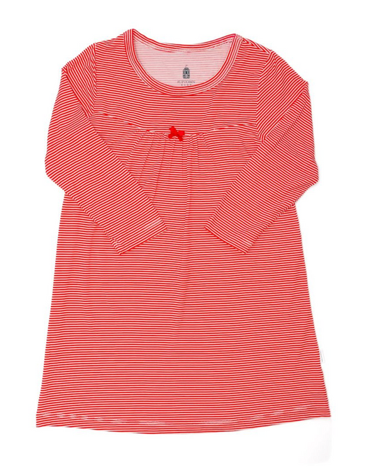 Red Mini-Stripe Long-Sleeve Dress