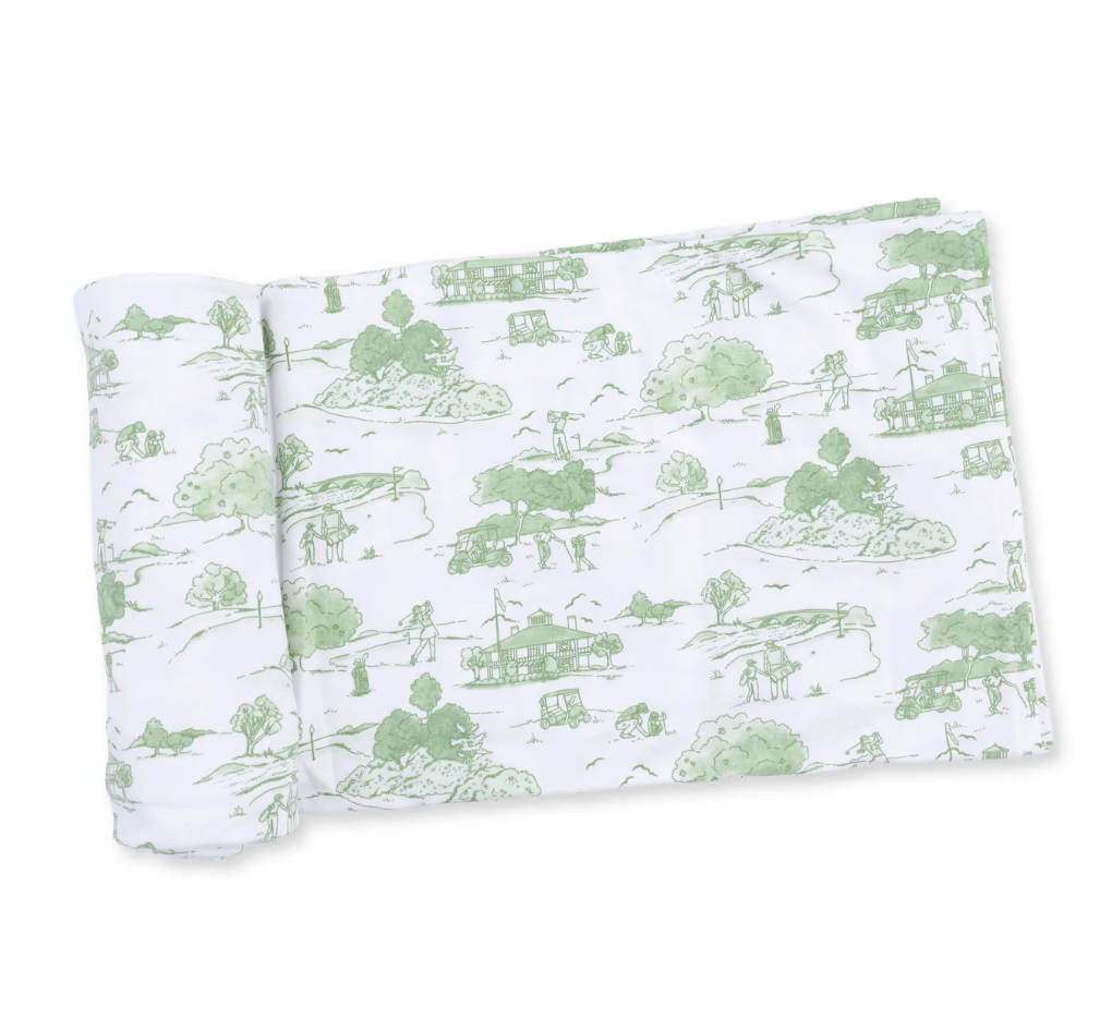 Angel Dear Swaddle Blanket - Golf Toile Green