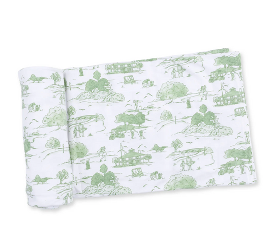 Angel Dear Swaddle Blanket - Golf Toile Green