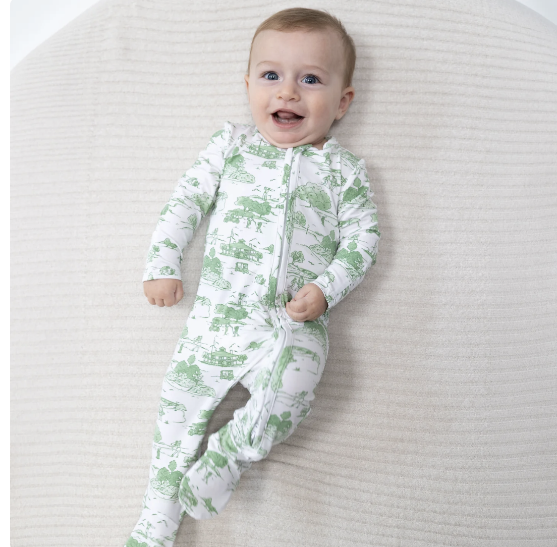2 Way Zipper Footie - Golf Toile Green
