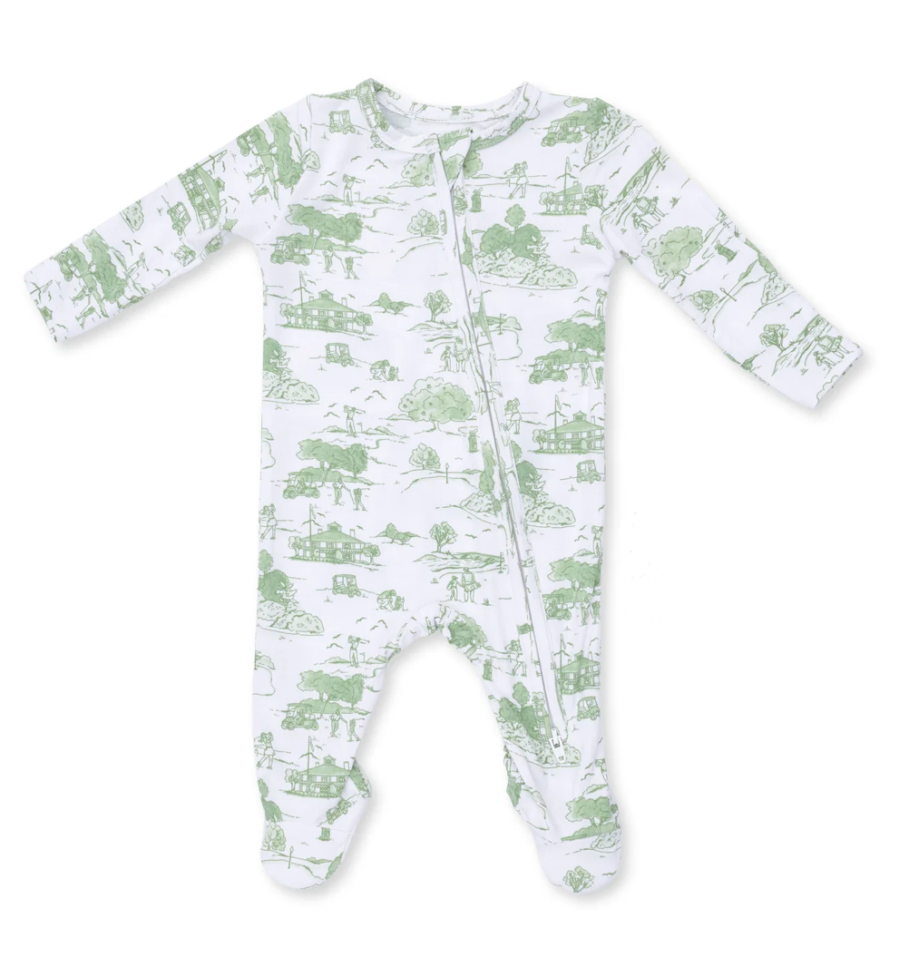 2 Way Zipper Footie - Golf Toile Green