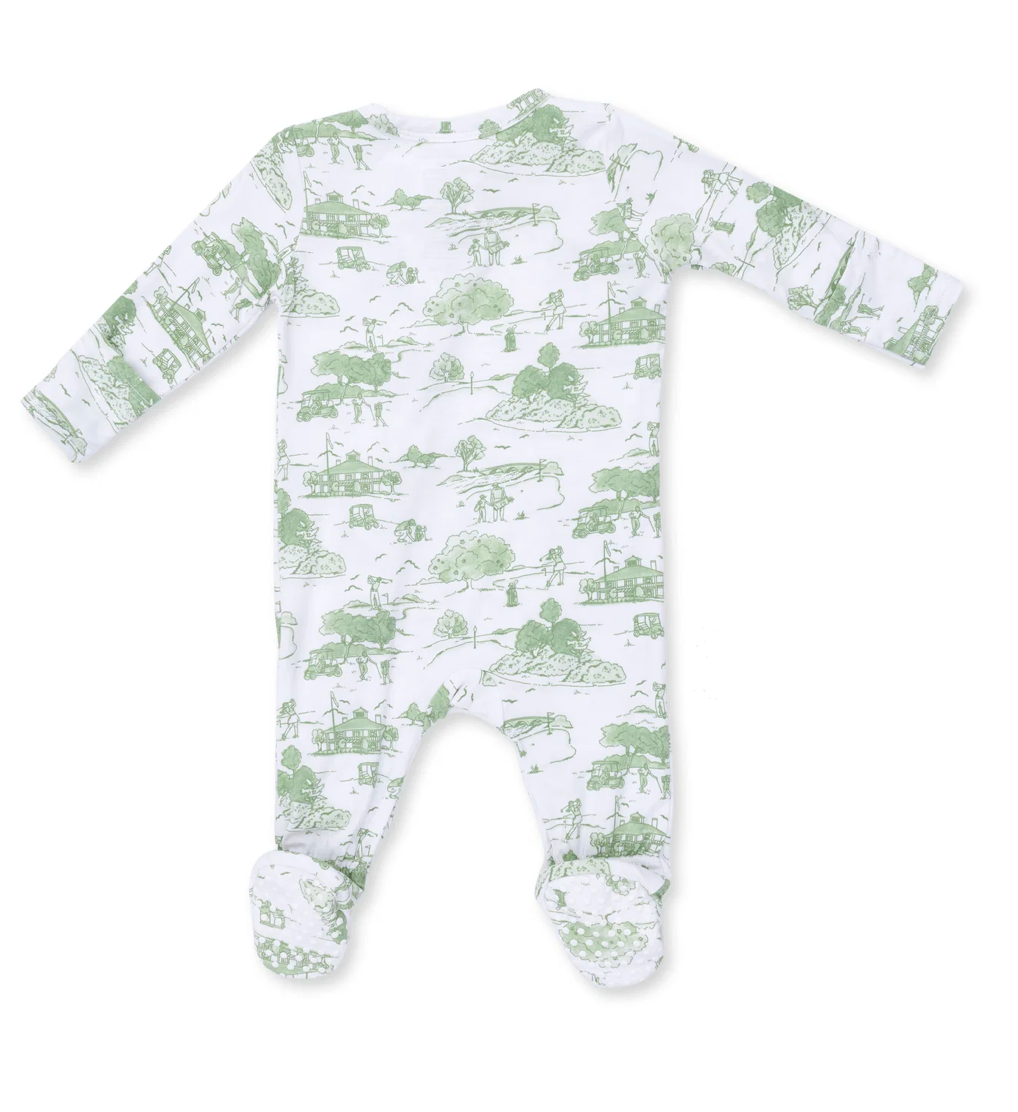2 Way Zipper Footie - Golf Toile Green