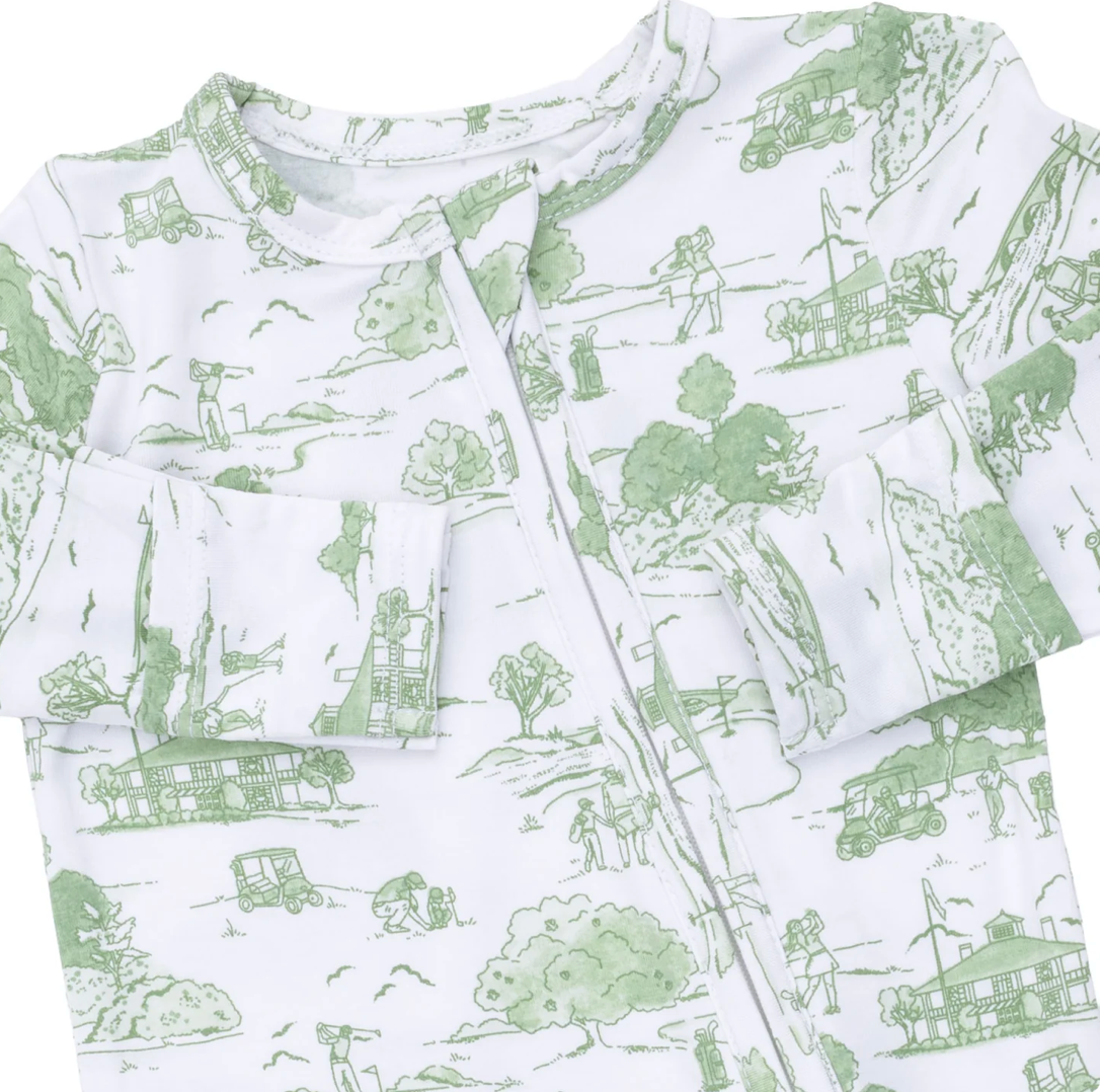 2 Way Zipper Footie - Golf Toile Green