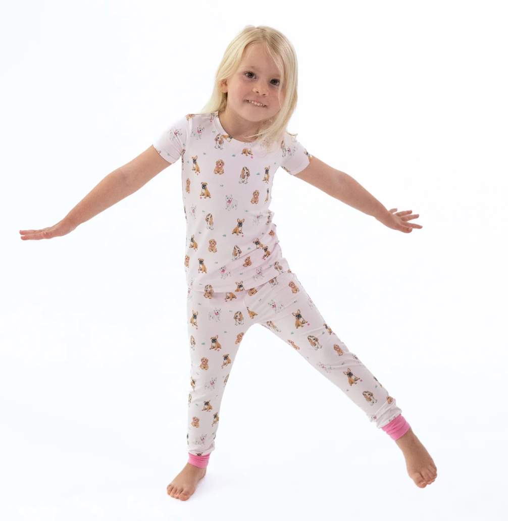 Angel Dear Short Sleeve Loungewear Set - Bestie Dogs Pink