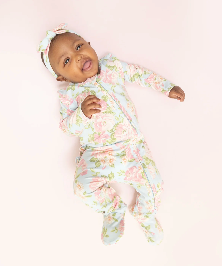 Angel Dear 2 Way Ruffle Back Zipper Footie - Angeline Floral