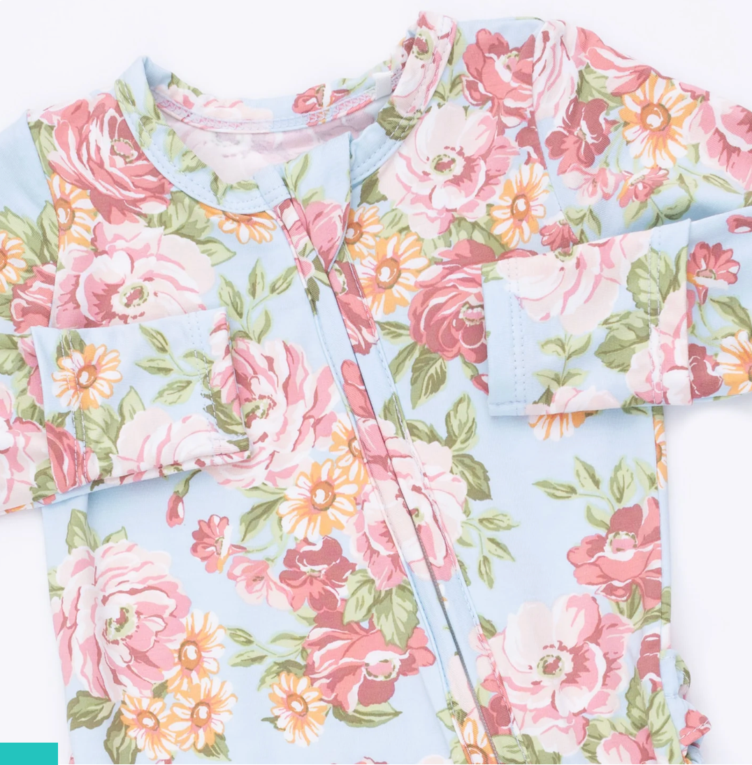 Angel Dear 2 Way Ruffle Back Zipper Footie - Angeline Floral
