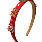 Bari Lynn Thin Satin Holiday Charm Headband in Red