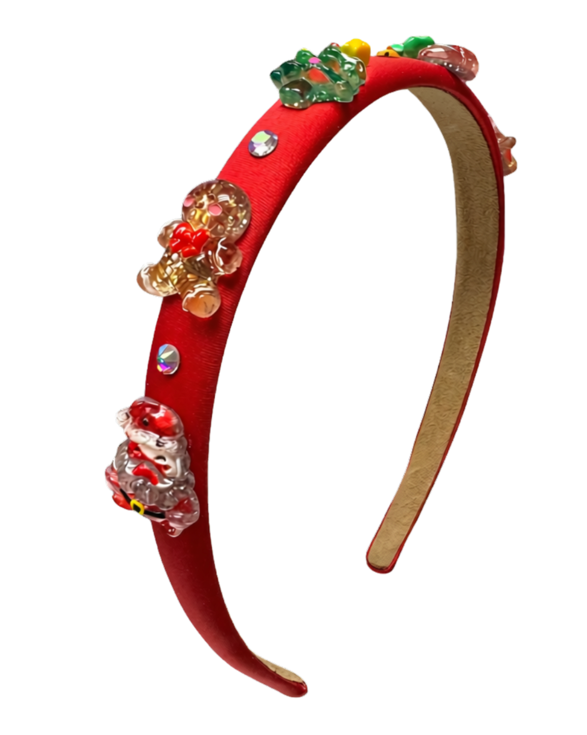 Bari Lynn Thin Satin Holiday Charm Headband in Red