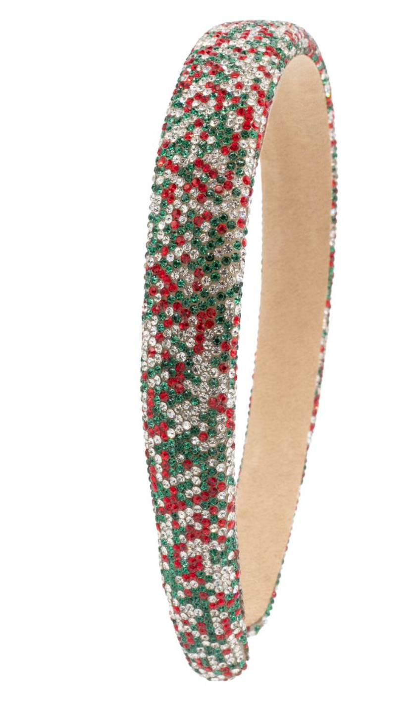 Bari Lynn Fully Crystallized Red, White, and Green Headband