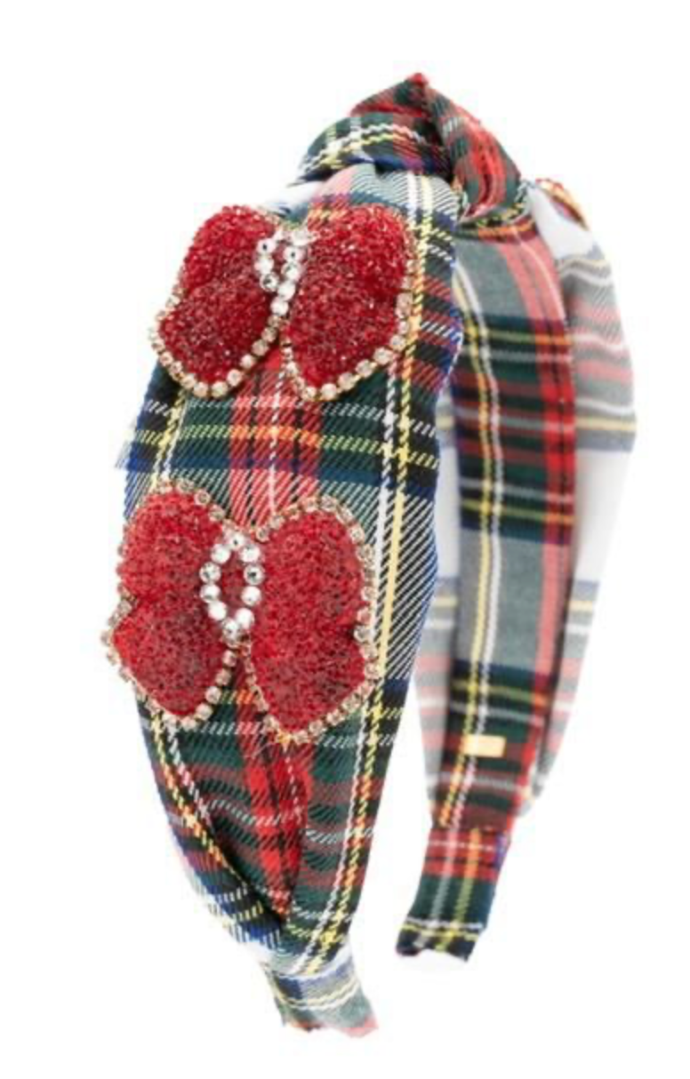 Bari Lynn Glitter Bow Plaid Knot Headband