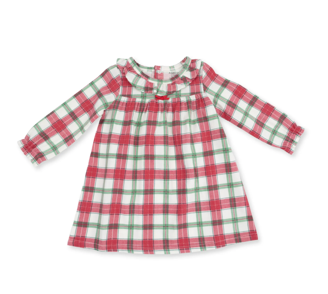 Angel Dear Holiday Plaid - Long Sleeve Gown With Ruffle Collar