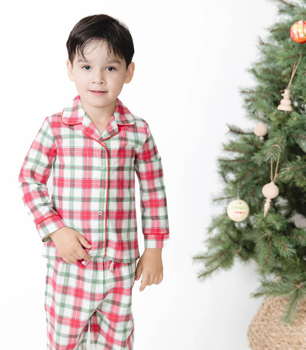 Angel Dear Holiday Plaid - Kids Long Sleeve Coat Style With Pant