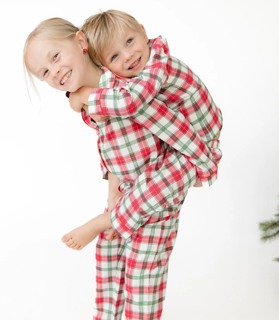 Angel Dear Holiday Plaid - Kids Long Sleeve Coat Style With Pant