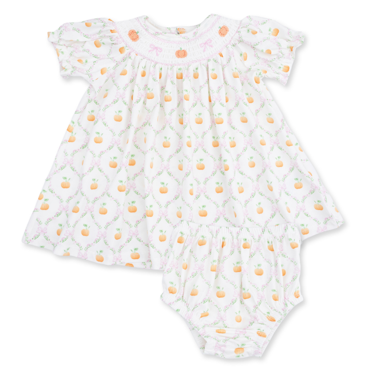 Pretty Pumpkin Trellis- Puff Bishop Dress and Bloomer