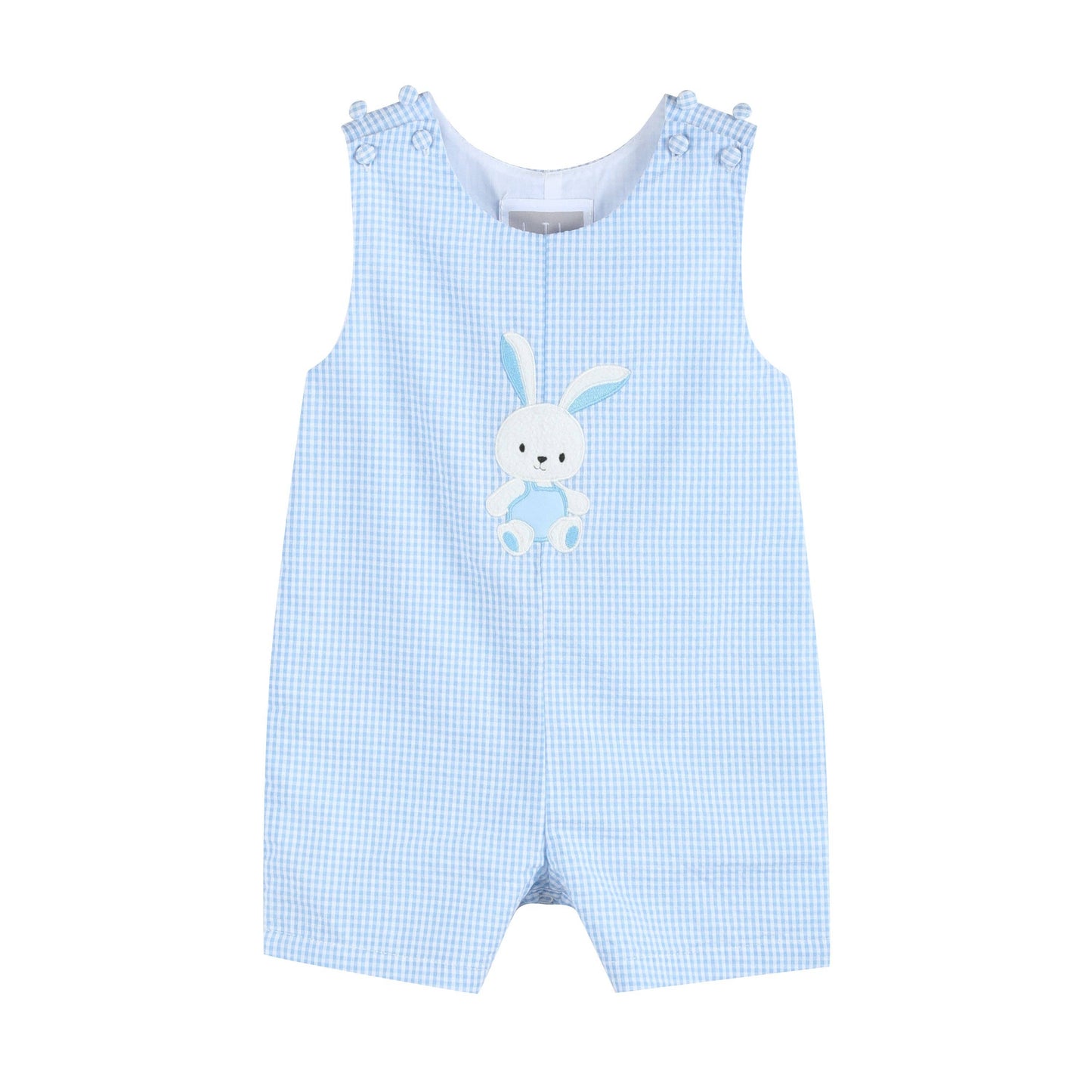 Light Blue Gingham Easter Bunny Applique Shortalls