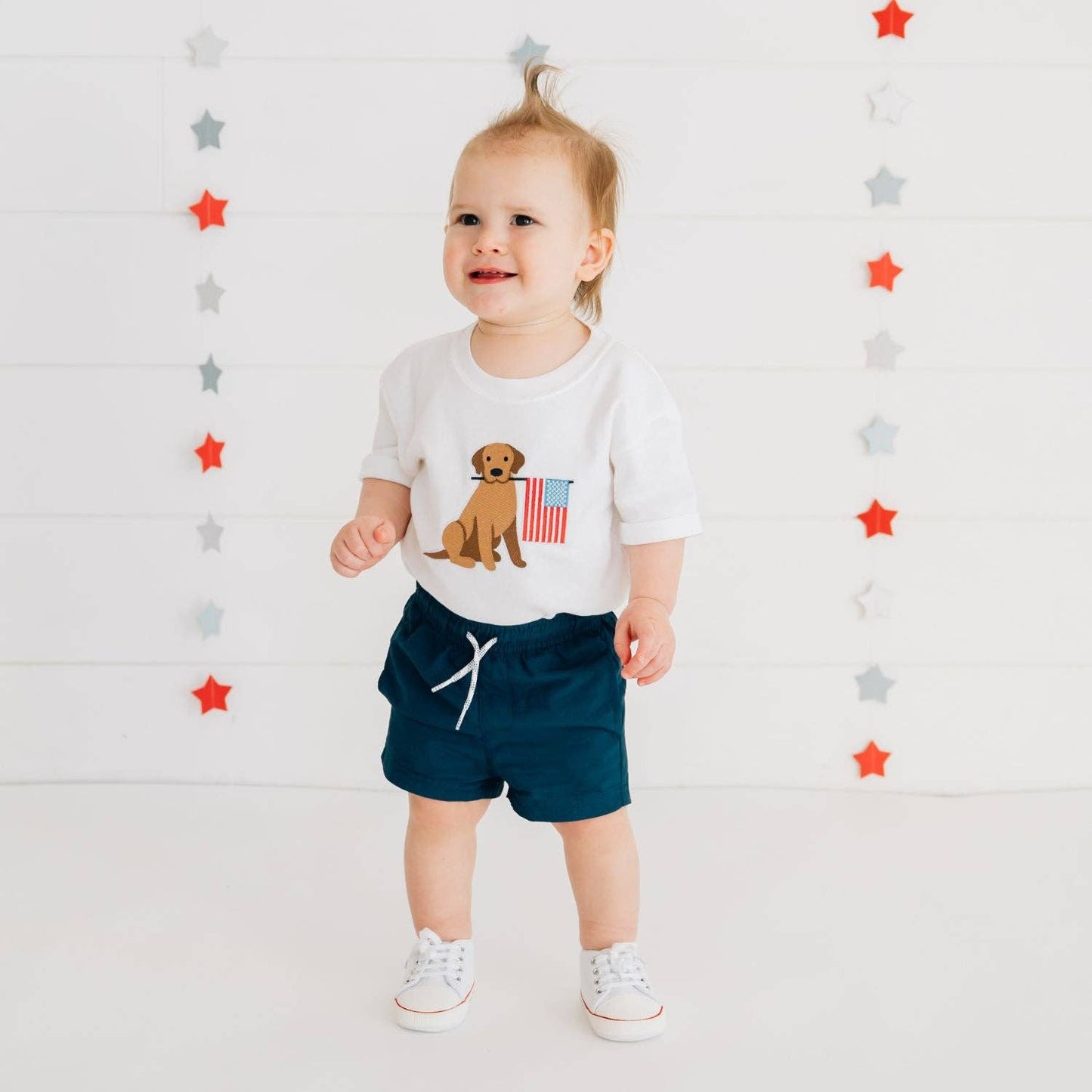 Sweet Wink Patriotic Pup Patch Short Sleeve Romper