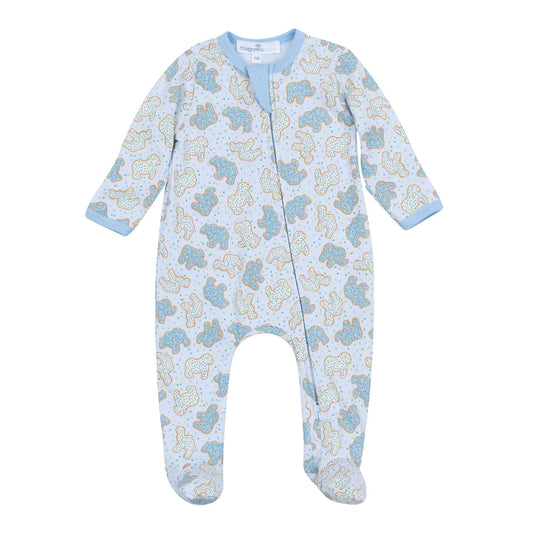 Animal Crackers Zip Footie - Light Blue