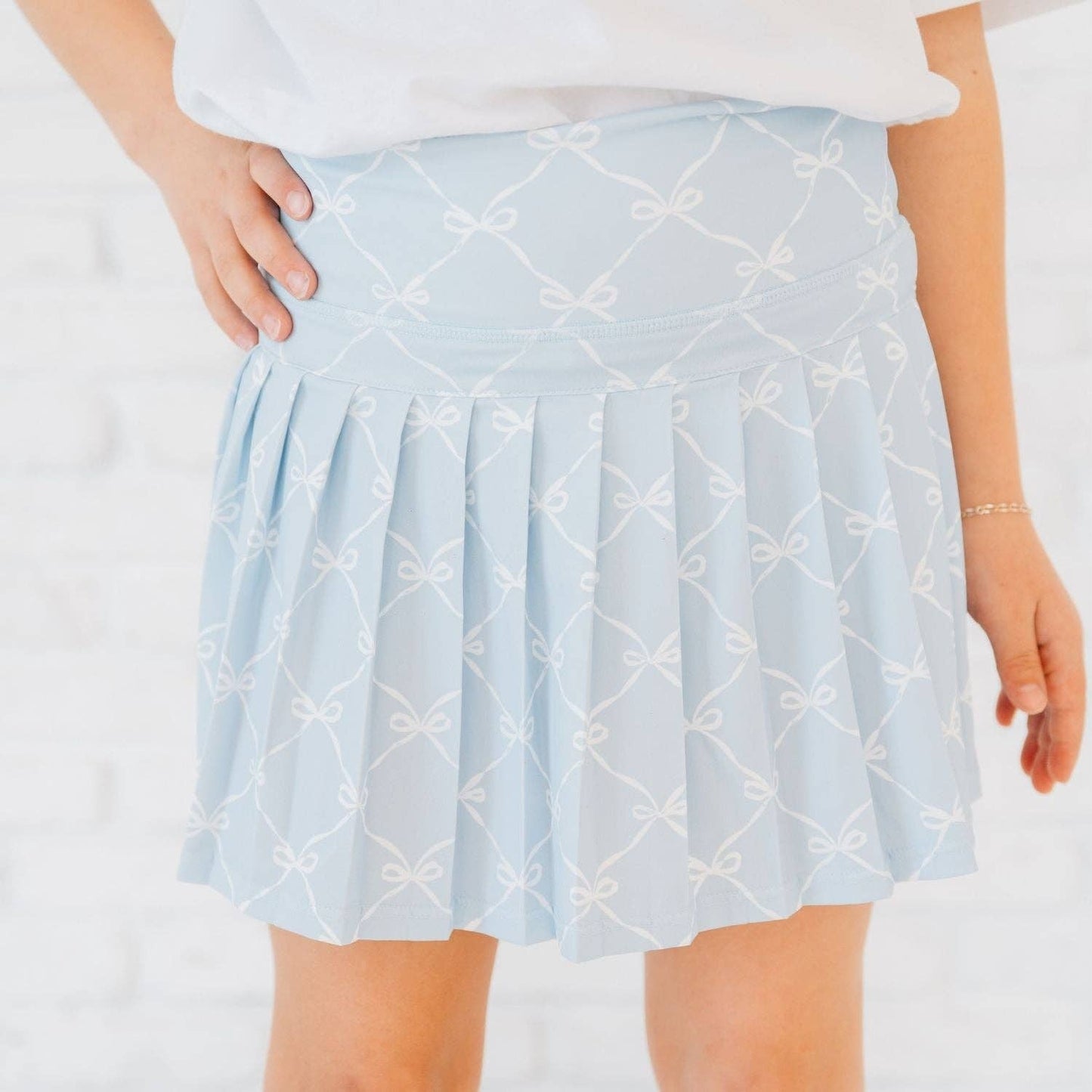 Sky Blue Bow Trellis Athletic Skort - Kids