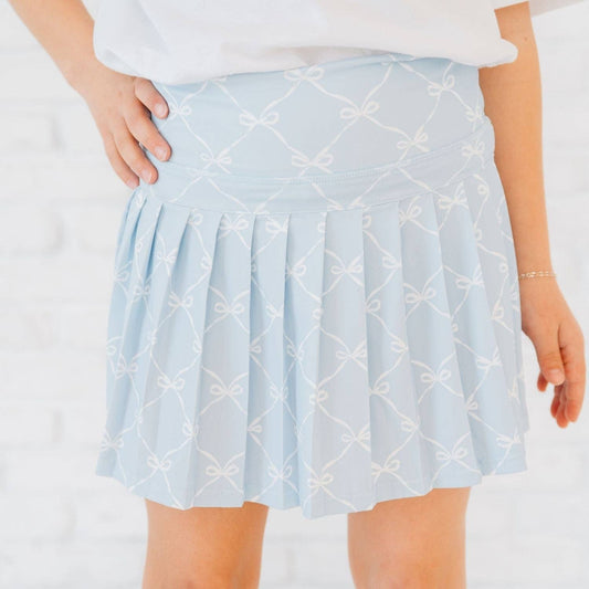 Sky Blue Bow Trellis Athletic Skort - Kids