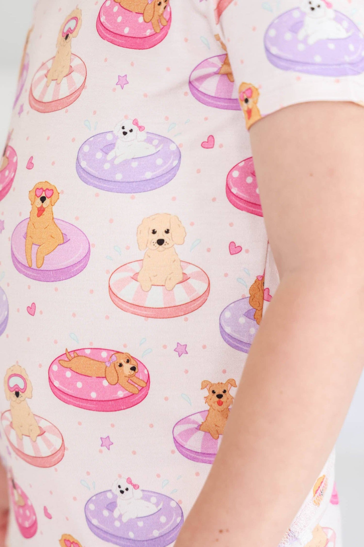 Two Piece Short Pajama Set | Poolside Pups Pink