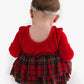 Baby Girls Red Nicholas Plaid Velour & Tulle Long Sleeve Twirl Romper