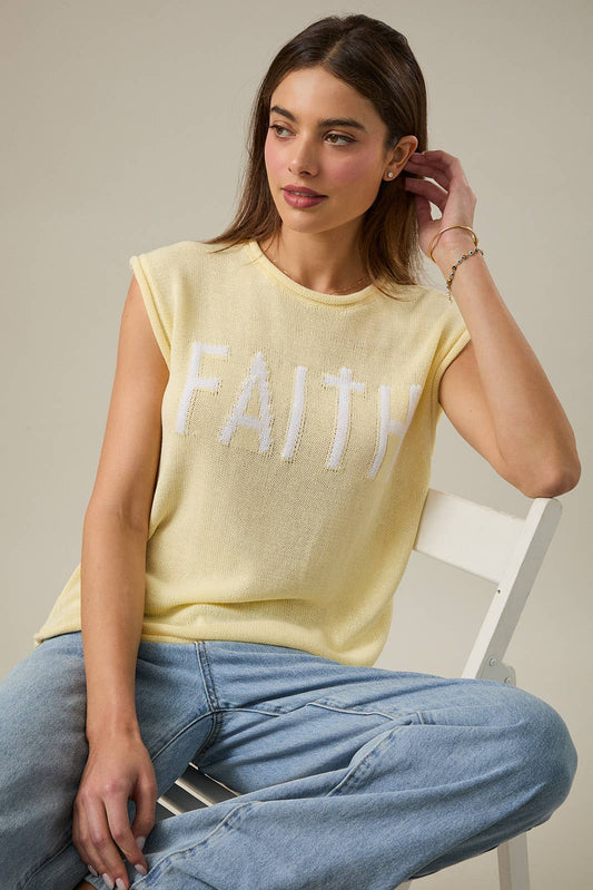 ROLLUP MUSCLE TEE "FAITH" LT WEIGHT SWEATER TOP