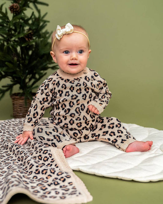 Leopard Jacquard Knit Baby Jumpsuit (Organic Cotton)