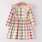 Fall Thanksgiving Plaid Long Sleeve Girls Dress