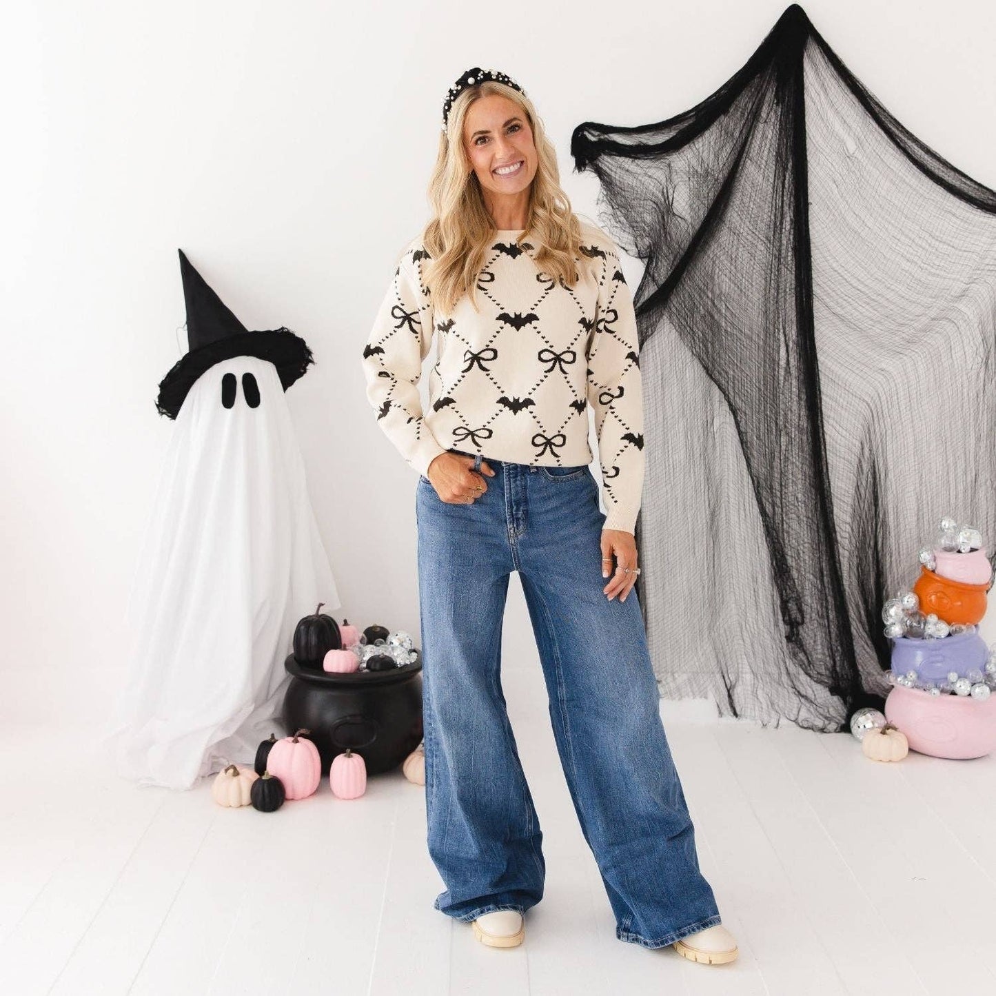 Bat Trellis Halloween Women's Sweater - Mommy and Me