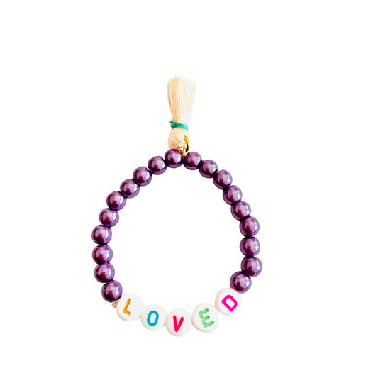 Girls Pearl Loved Beaded Bracelet with Tassel
