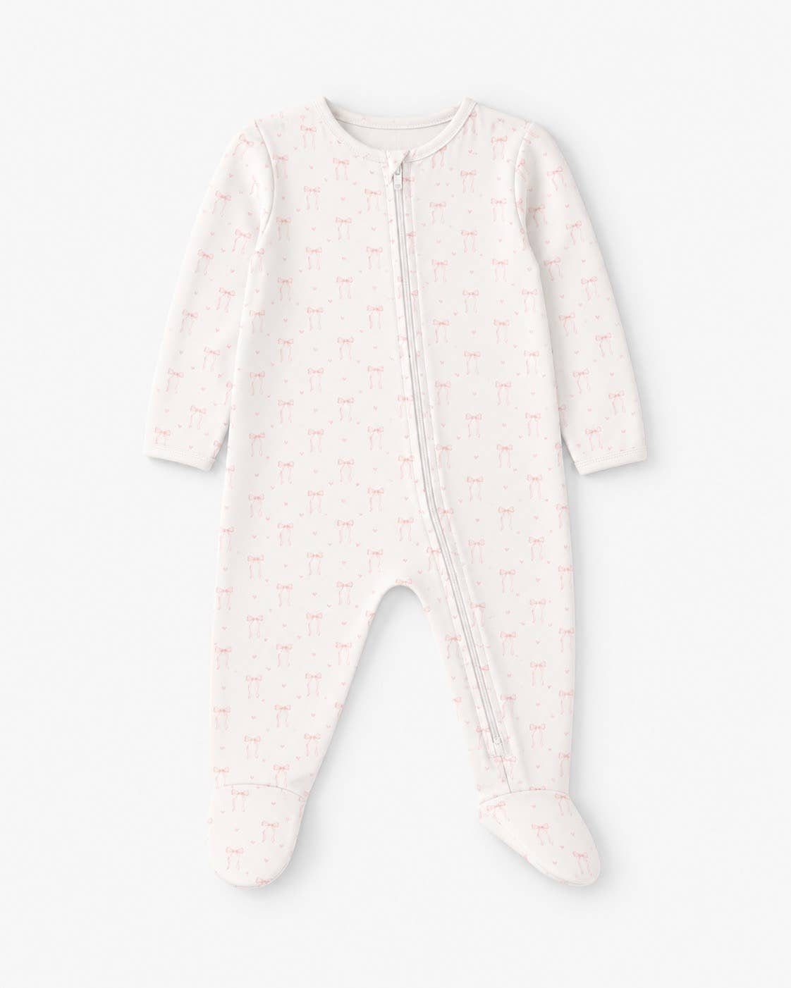 ZIPPER FOOTIE - HEART RIBBON
