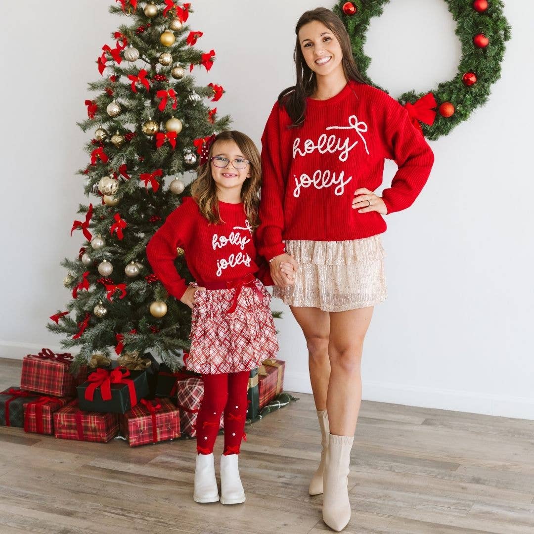 Holly Jolly Bow Christmas Sweater - Kids