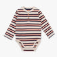 Baby Boys Heather Oatmeal & Rust Stripe Knit Long Sleeve 2-Button Henley Bodysuit