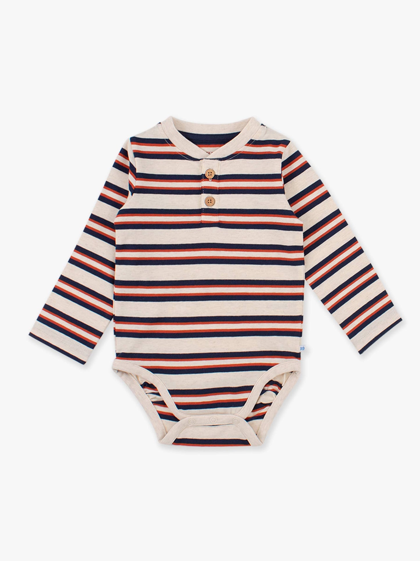Baby Boys Heather Oatmeal & Rust Stripe Knit Long Sleeve 2-Button Henley Bodysuit