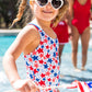Girls Shimmer Star-Spangled Cross-Back One Piece Swimsuit