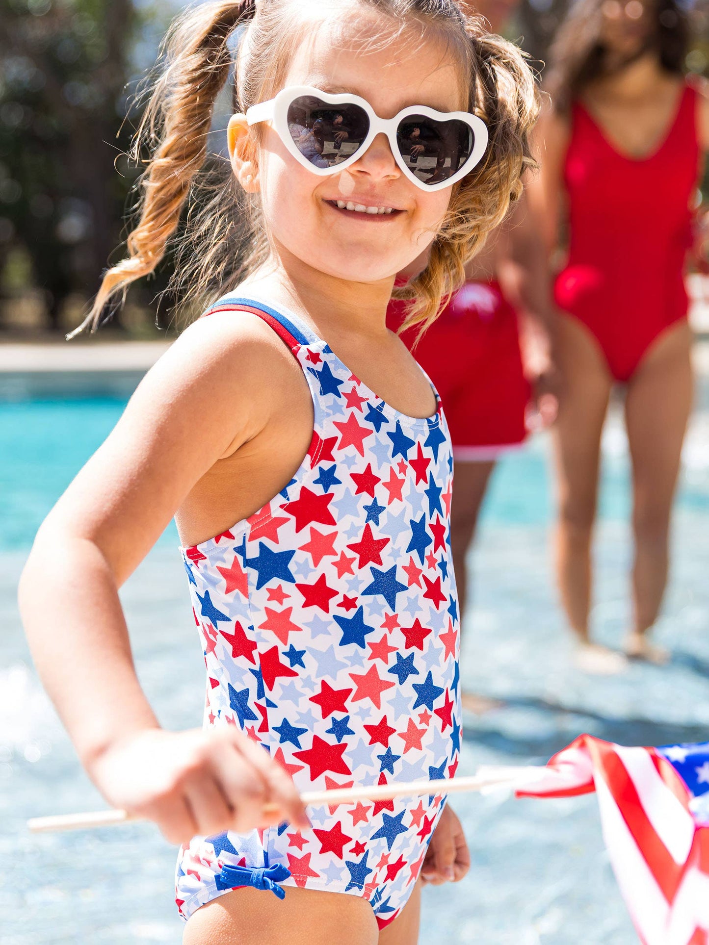 Girls Shimmer Star-Spangled Cross-Back One Piece Swimsuit