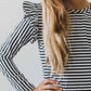 Black & White Stripe L/S Ruffle Tee